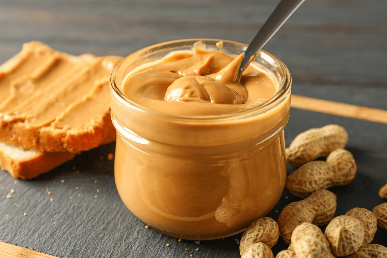 Kavanozda fıstık ezmesi ve yer fıstıkları