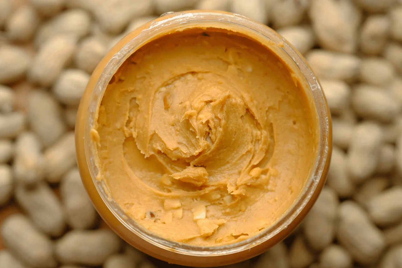 Kahvaltılık ekmek üzerine sürülmüş fıstık ezmesi